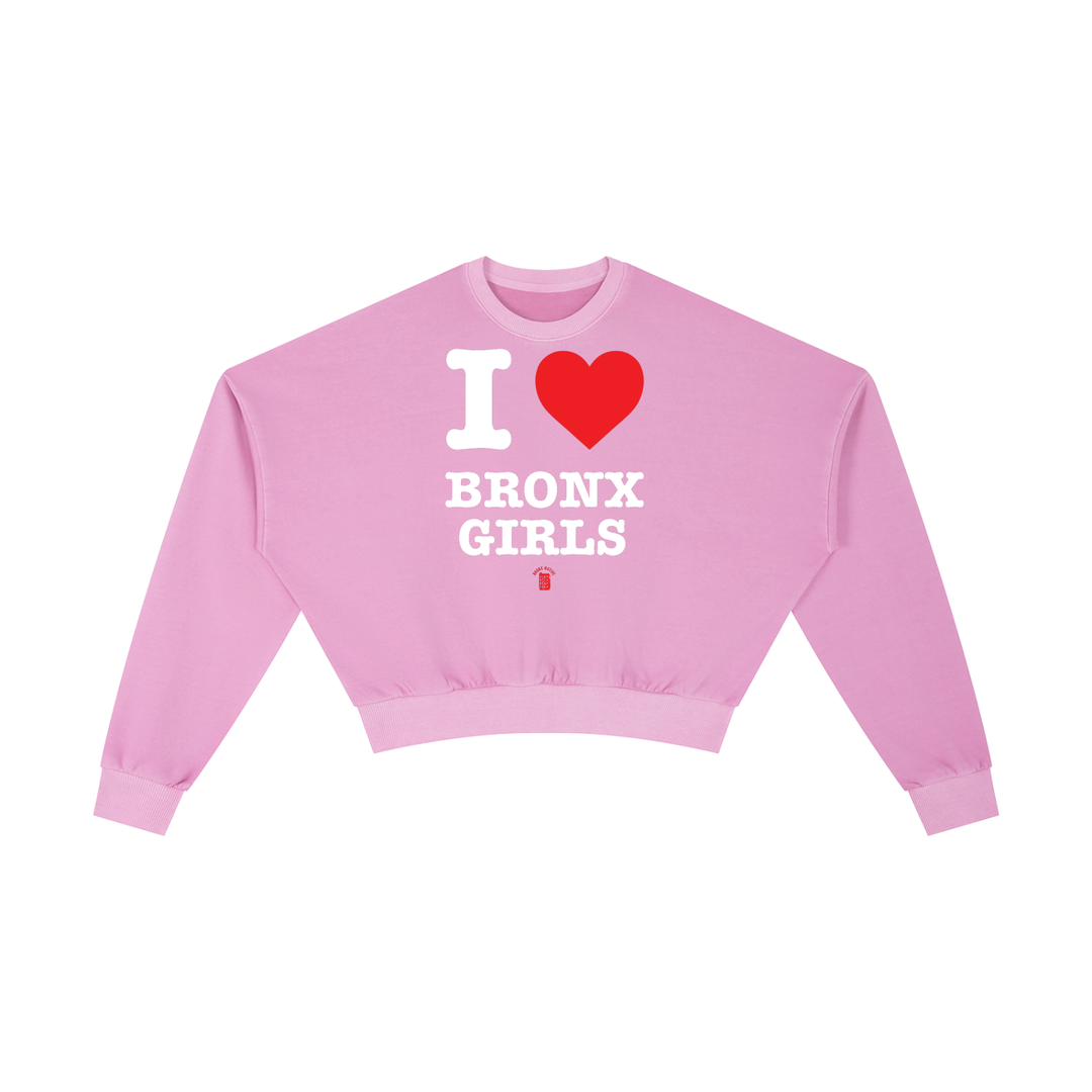 I Love Bronx Girls Vintage Washed Cropped Sweatshirt