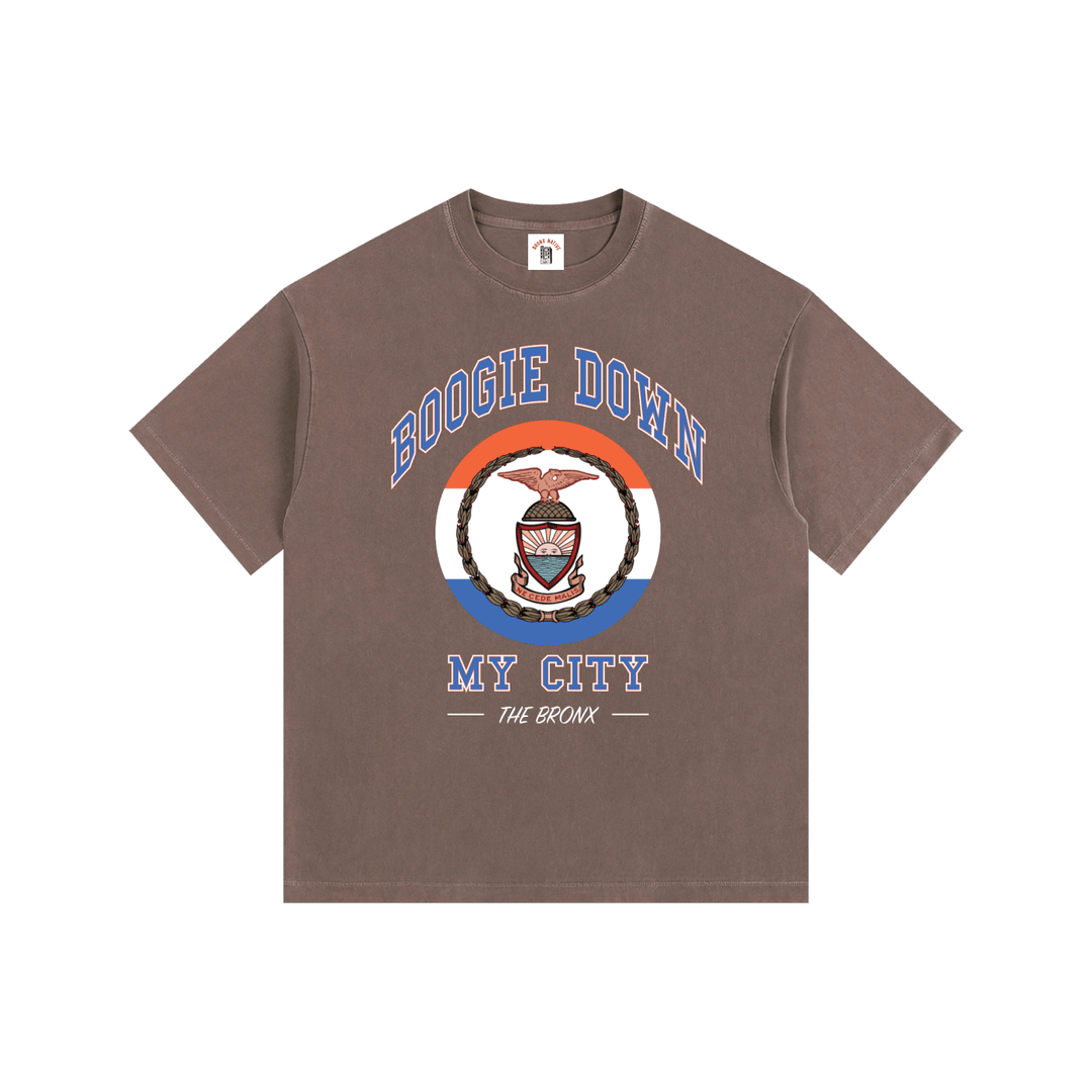 Boogie Down My City Vintage Washed Oversized Cotton T-Shirt by Bronx Native for New York summer