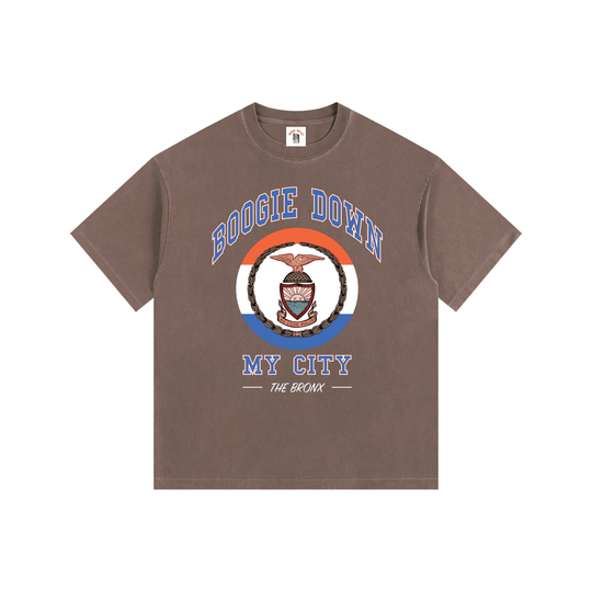 Boogie Down My City Vintage Washed Oversized Cotton T-Shirt by Bronx Native for New York summer