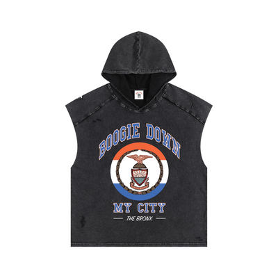 Boogie Down My City Snow Washed Boxy Hooded Tank Top