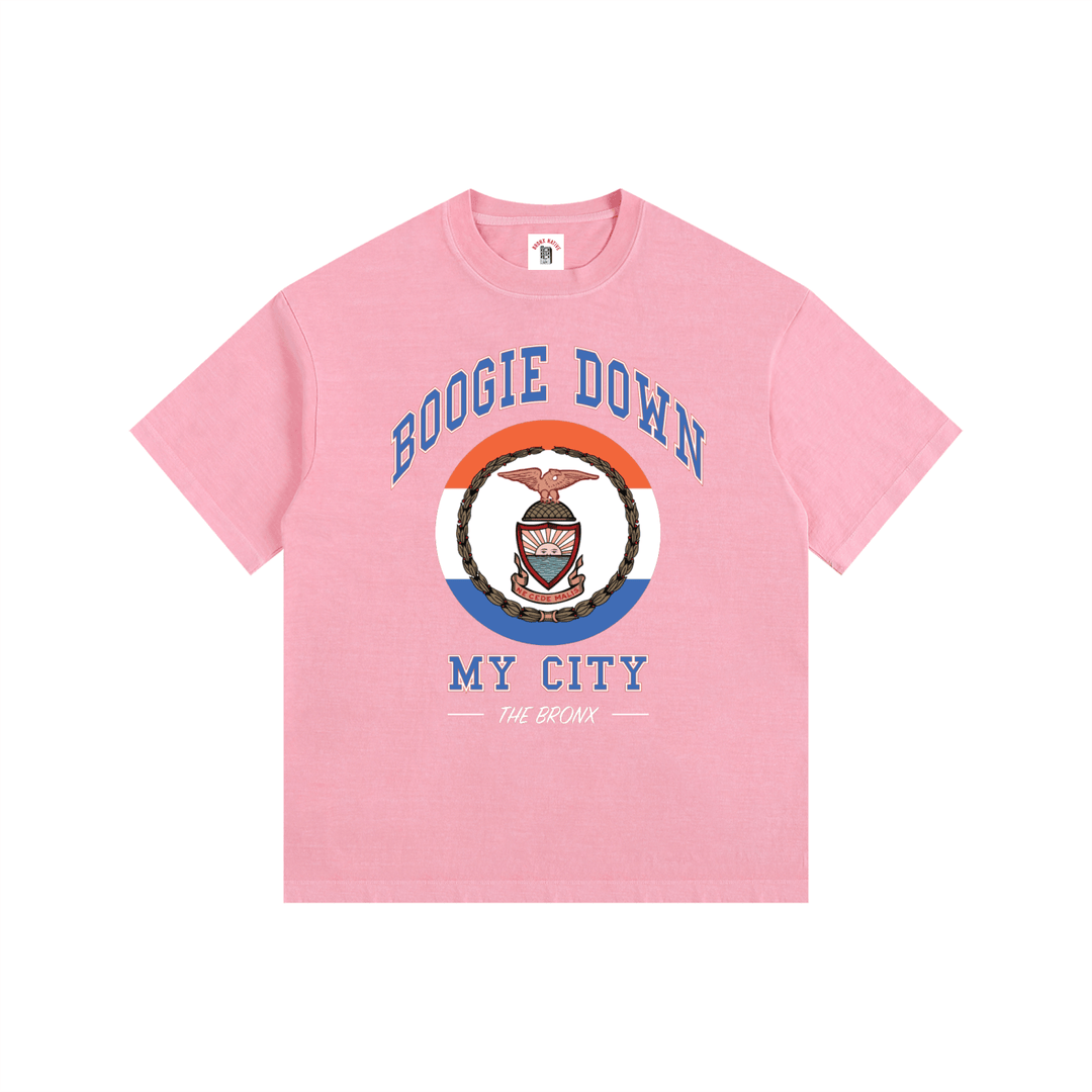 Boogie Down My City Vintage Washed Oversized Cotton T-Shirt by Bronx Native for New York summer