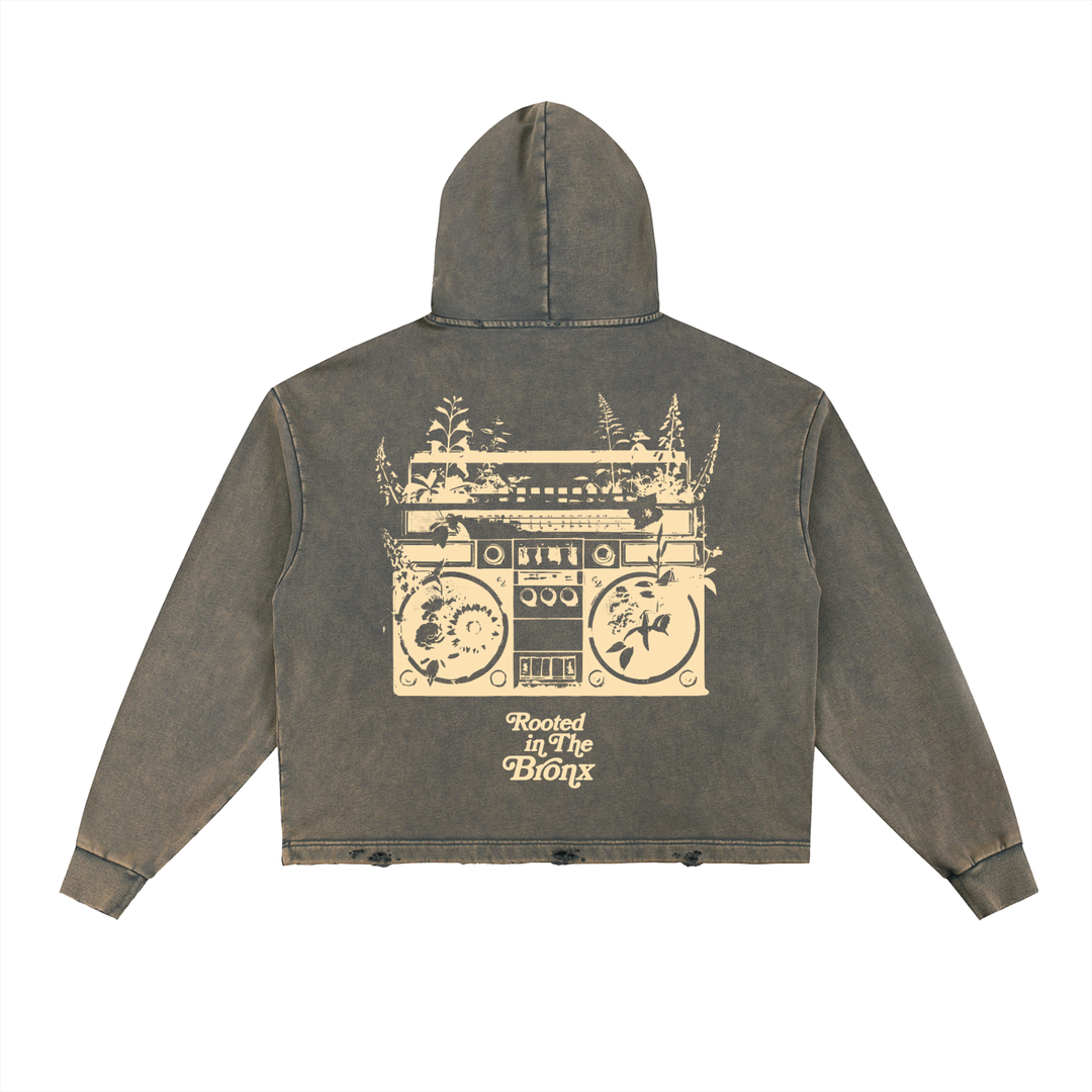 Rooted Boomin' Vintage Washed Frayed-Hem Hoodie
