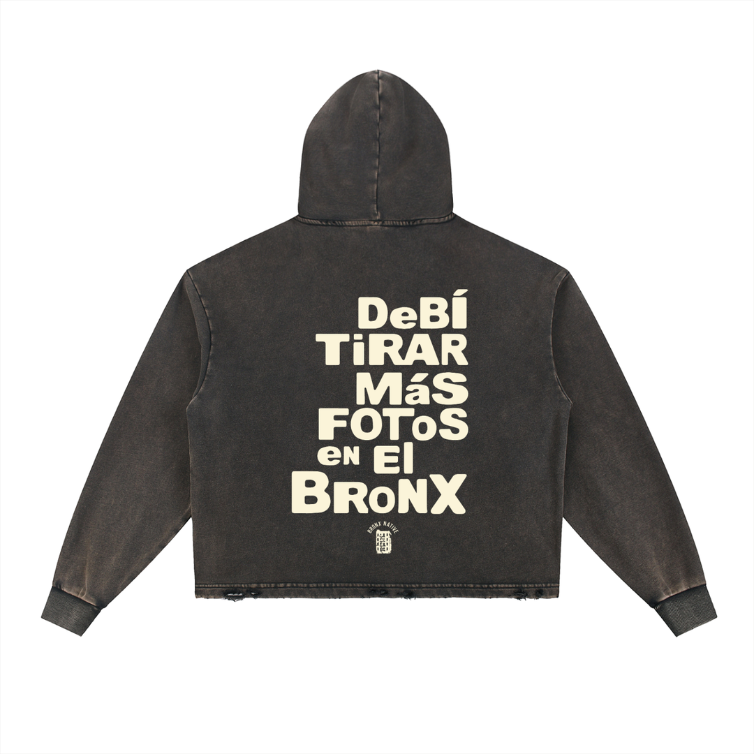 DTMF en El Bronx Vintage Washed Frayed-Hem Hoodie