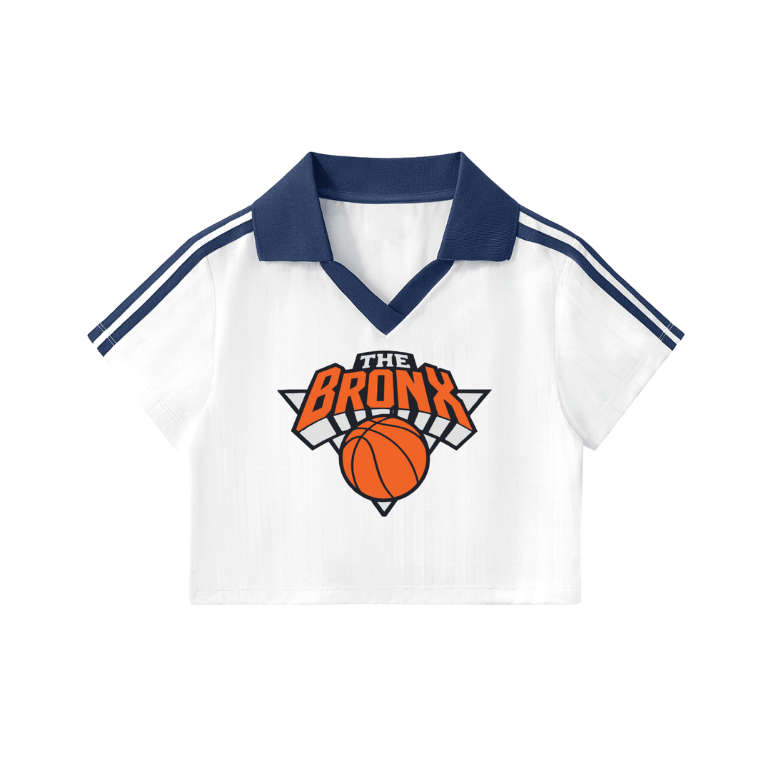 Bronx Basketball 2026 Playoff Edition Women's Contrast Collar Striped Cropped Jersey by Bronx Native