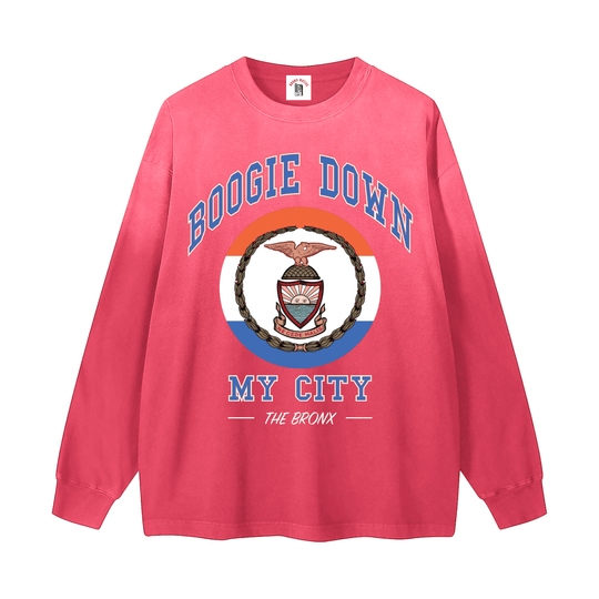 Boogie Down My City Gradient Washed Long Sleeve T-Shirt by Bronx Native for New York summer
