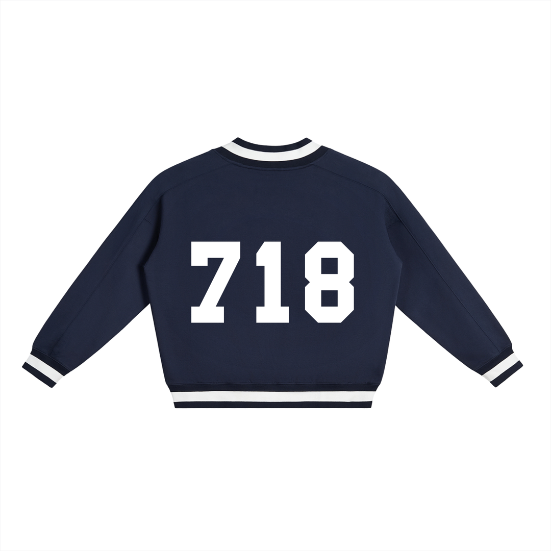 Bronx Native 718 V-Neck Contrast Collar Boxy Sweatshirt