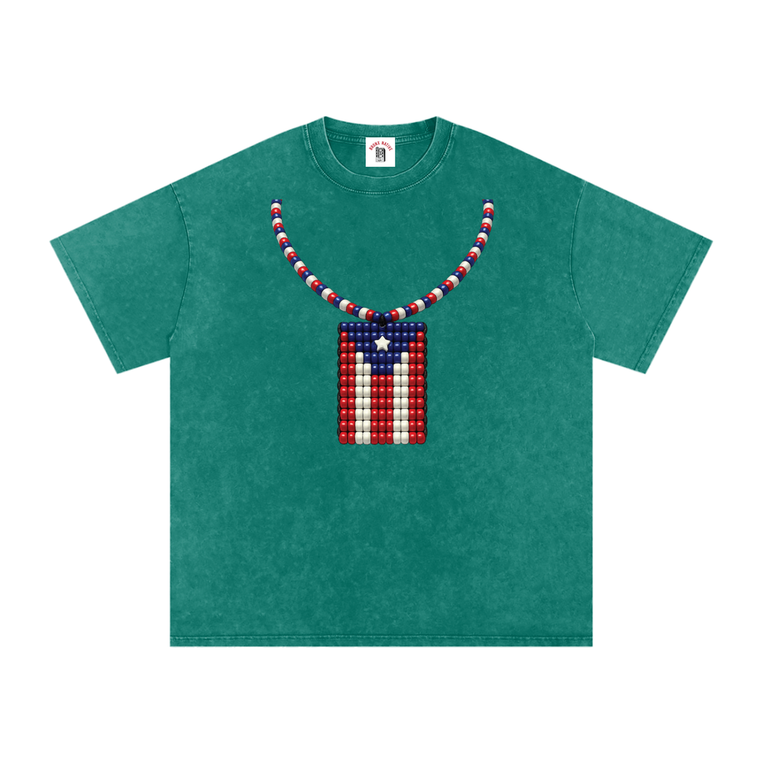 La Bandera PR Edition Snow Washed Oversized Cotton T-Shirt by Bronx Native - Puerto Rico Collection