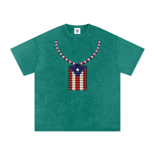 La Bandera PR Edition Snow Washed Oversized Cotton T-Shirt by Bronx Native - Puerto Rico Collection