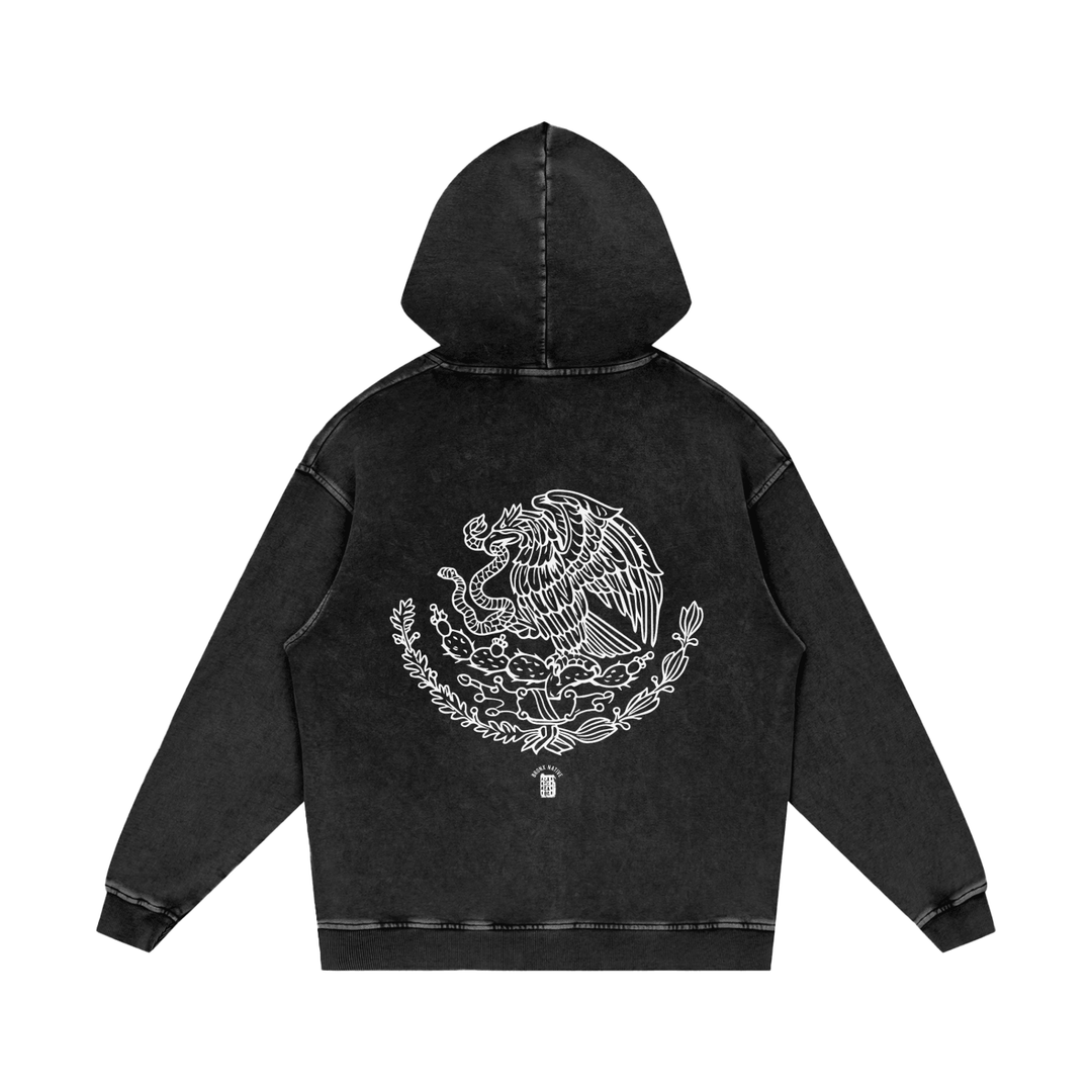Que Viva La Raza Snow Washed Loose Cotton Hoodie by Bronx Native