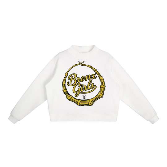 White sweatshirt with 'Brenx Girls' logo on a white background
