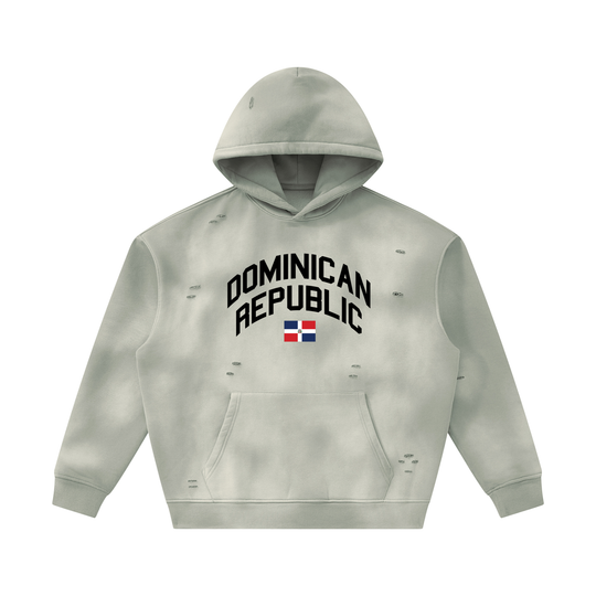 Dominican Republic Unisex Sunfade Frayed Fleece Hoodie