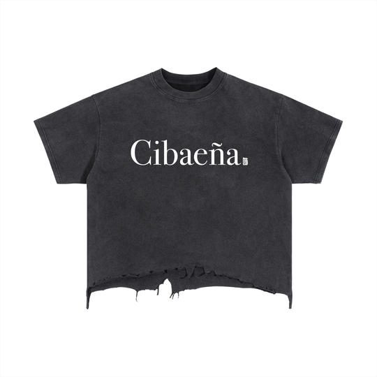 Cibaeña Vintage Wash Boxy Distressed Hem T-Shirt