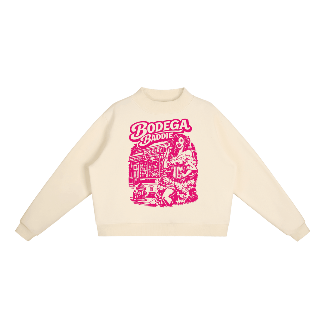 Bodega Baddie Essential Fleece Mock-Neck Crew Sweatshirt by Bronx Native