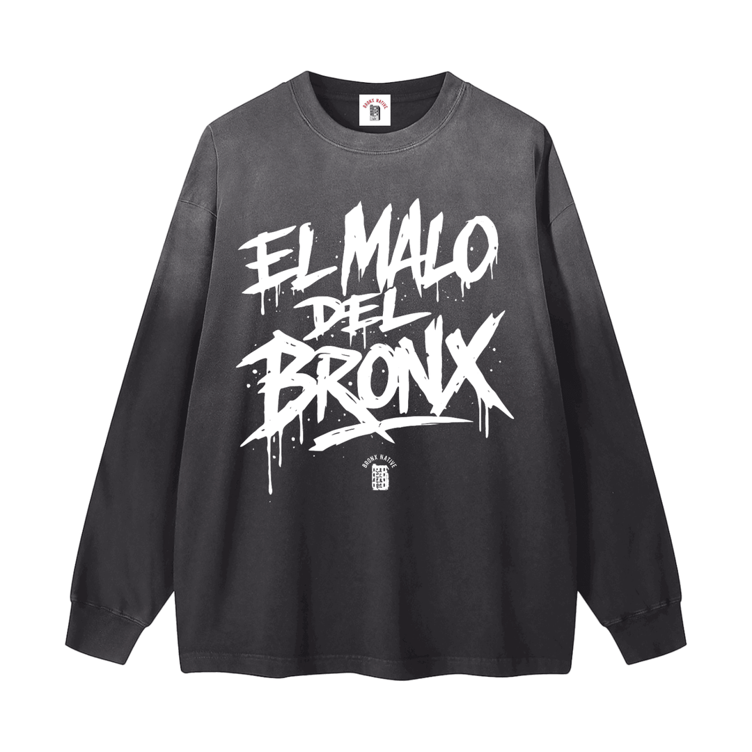 El Malo Del Bronx Gradient Washed Long Sleeve T-Shirt by Bronx Native for New York summer