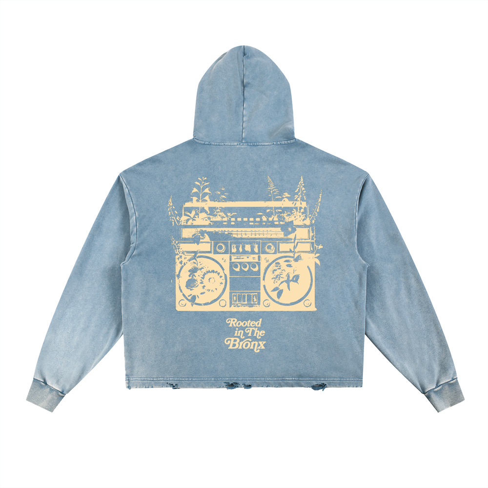 Rooted Boomin' Vintage Washed Frayed-Hem Hoodie