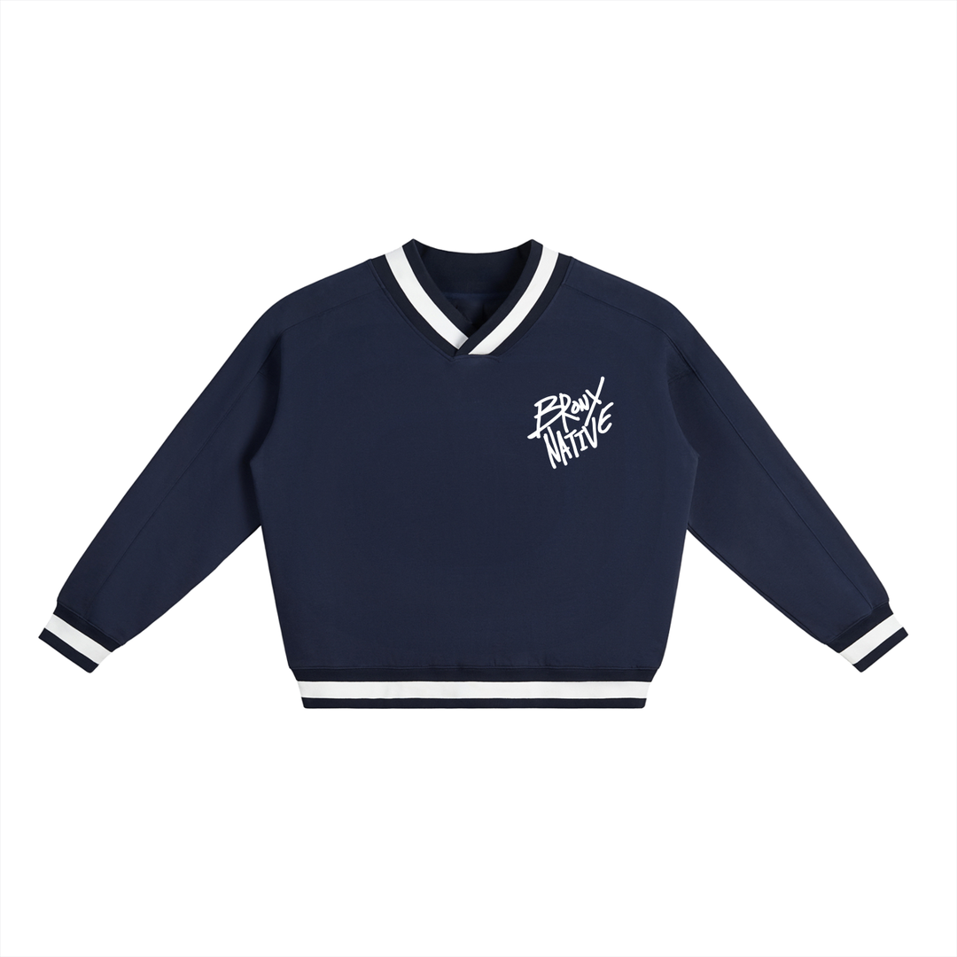 Bronx Native 718 V-Neck Contrast Collar Boxy Sweatshirt