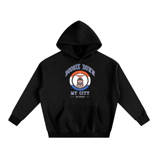 Boogie Down My City Classic Oversize Fleeced Hoodie by Bronx Native for New York summer