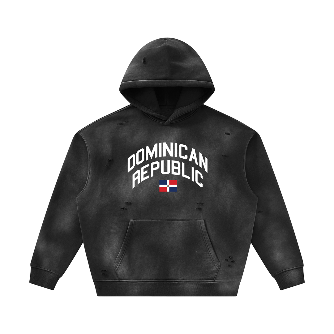 Dominican Republic Unisex Sunfade Frayed Fleece Hoodie