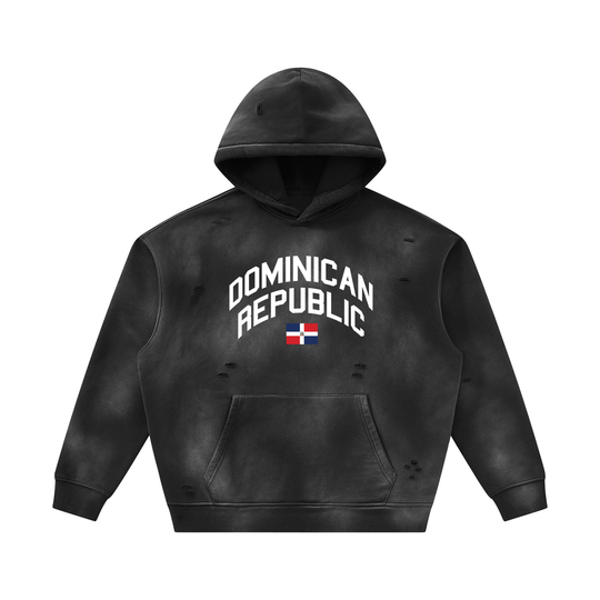Dominican Republic Unisex Sunfade Frayed Fleece Hoodie