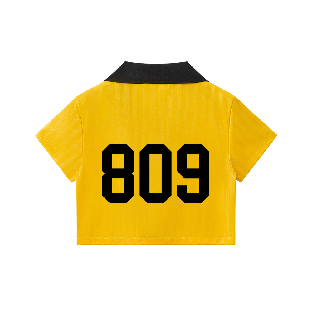 Capitaleña Contrast Collar Striped Cropped Jersey