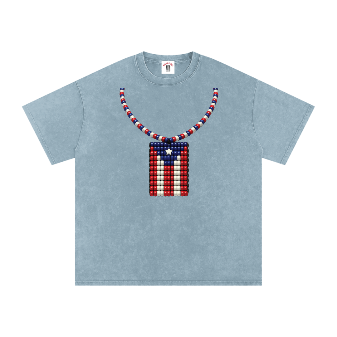 La Bandera PR Edition Snow Washed Oversized Cotton T-Shirt by Bronx Native - Puerto Rico Collection