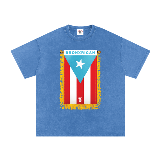 BronxRican Flag PR Edition Snow Washed Oversized Cotton T-Shirt by Bronx Native - Puerto Rico Collection