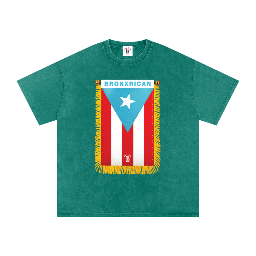BronxRican Flag PR Edition Snow Washed Oversized Cotton T-Shirt by Bronx Native - Puerto Rico Collection