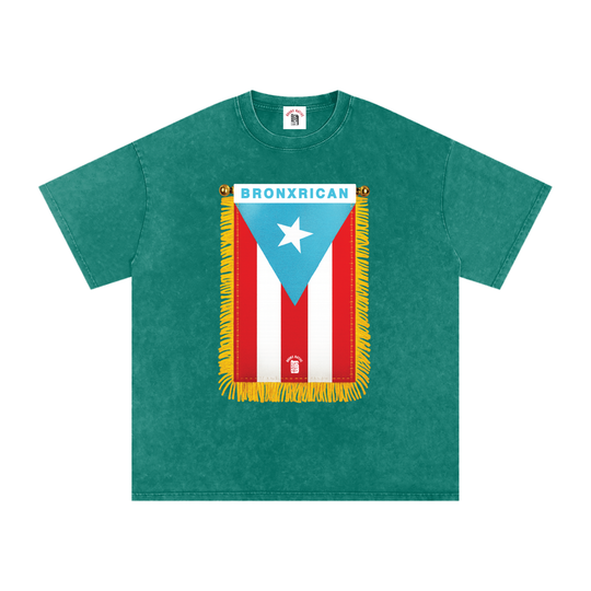 BronxRican Flag PR Edition Snow Washed Oversized Cotton T-Shirt by Bronx Native - Puerto Rico Collection