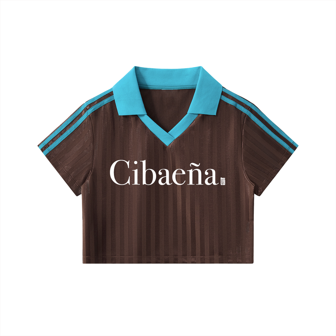 Cibaeña Contrast Collar Striped Cropped Jersey