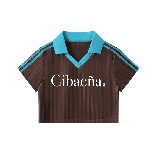 Cibaeña Contrast Collar Striped Cropped Jersey