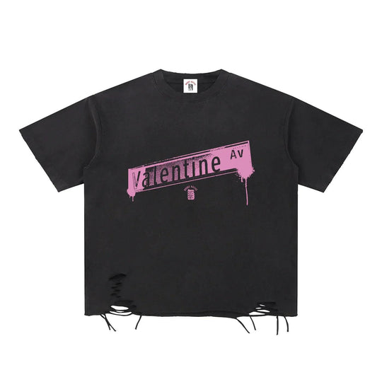 Valentine Ave Washed Raw-Hem T-Shirt