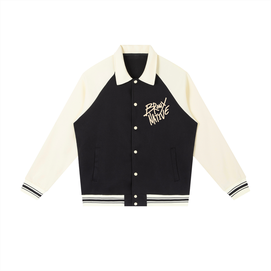 Bronx Native Contrast Raglan Sleeve Baseball Jacket