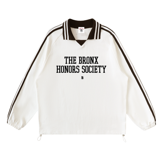 The Bronx Honors Society Contrast Striped Lapel Collar Sweatshirt
