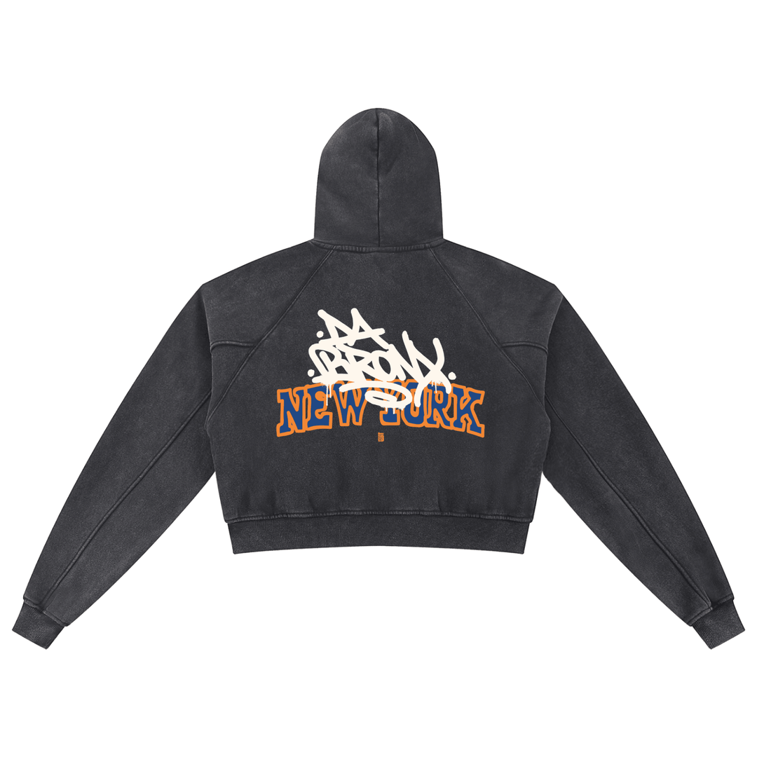 Bronx Basketball 2026 Playoff Edition Women's Snow Washed Cropped Hoodie by Bronx Native