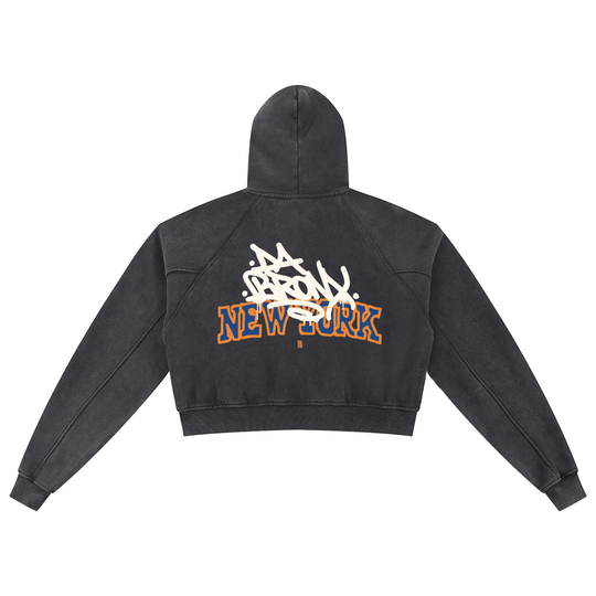 Bronx Basketball 2026 Playoff Edition Women's Snow Washed Cropped Hoodie by Bronx Native