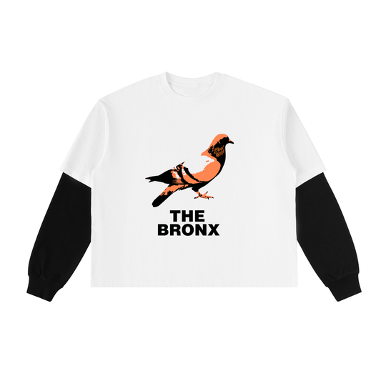 Bronx Pidgeon Layered Contrast Sleeve Cotton T-Shirt