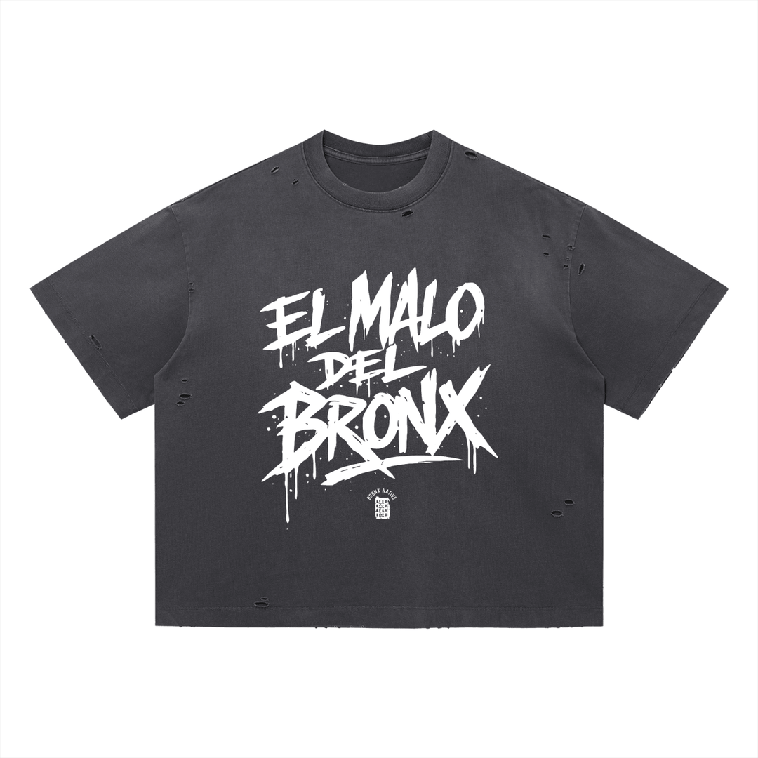El Malo Del Bronx Vintage Washed Distressed Boxy Oversized T-Shirt Alt Colorway by Bronx Native for New York summer