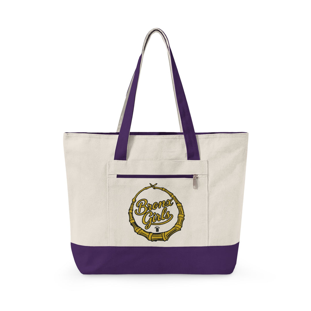 Bronx Girls Hoop Canvas Vintage Coffee Logo Zippered Tote Bag