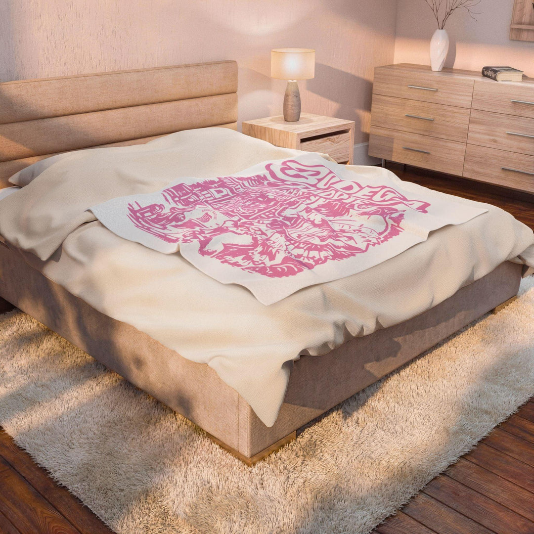 Bodega Baddie Velveteen Plush Blanket — Pink Retro Diner/Grocery Graphic Throw