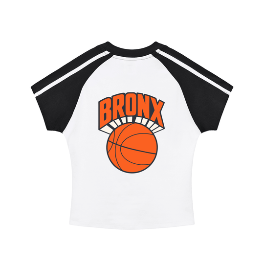 Bronx Basketball 2026 Playoff Edition Women's Contrast Stripes Bodycon Raglan Sleeve T-Shirt by Bronx Native