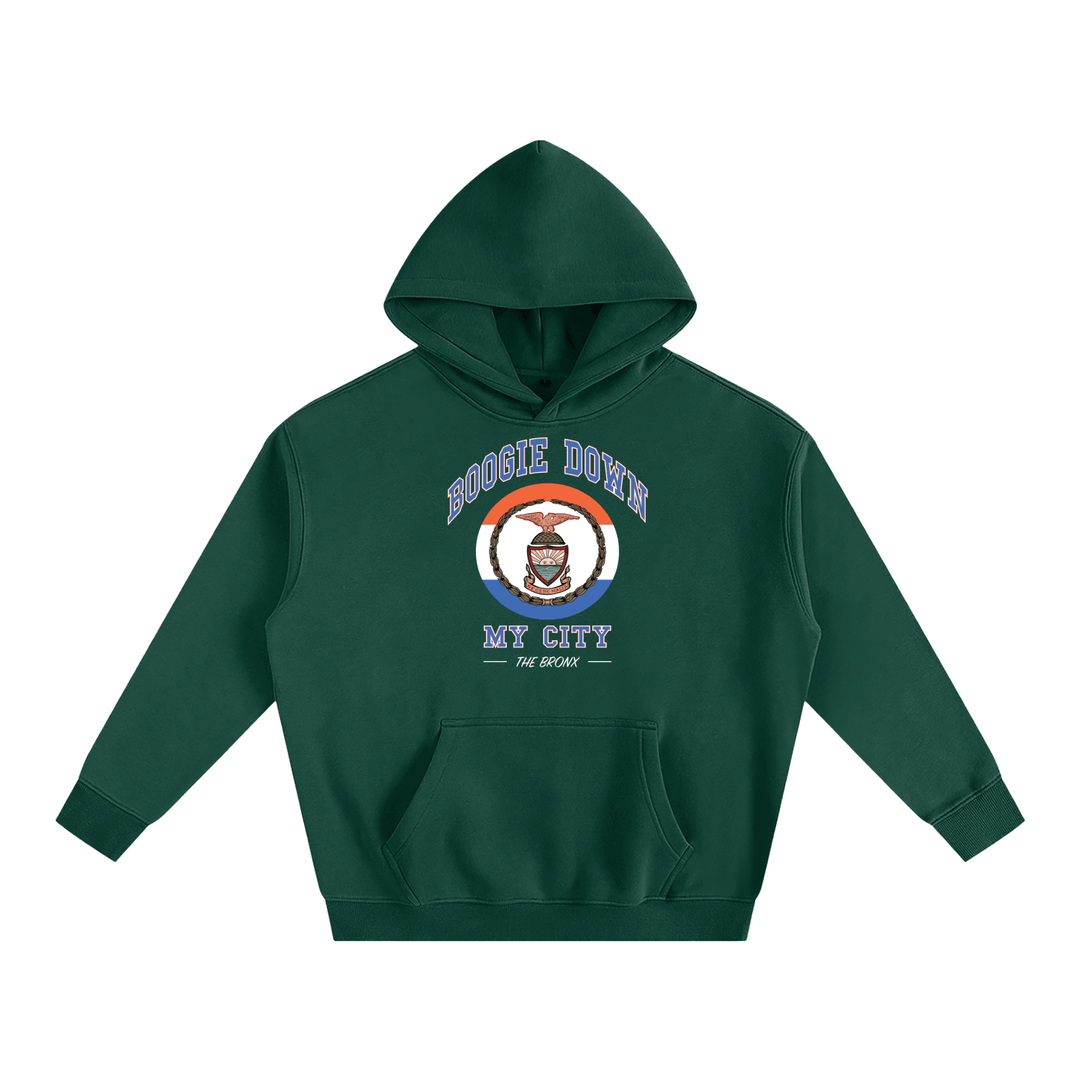 Boogie Down My City Classic Oversize Fleeced Hoodie by Bronx Native for New York summer