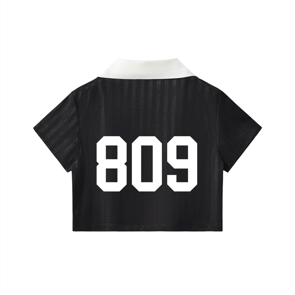 Cibaeña Contrast Collar Striped Cropped Jersey