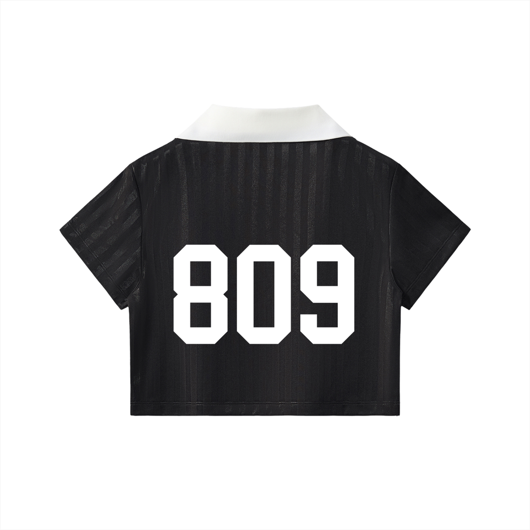 Cibaeña Contrast Collar Striped Cropped Jersey