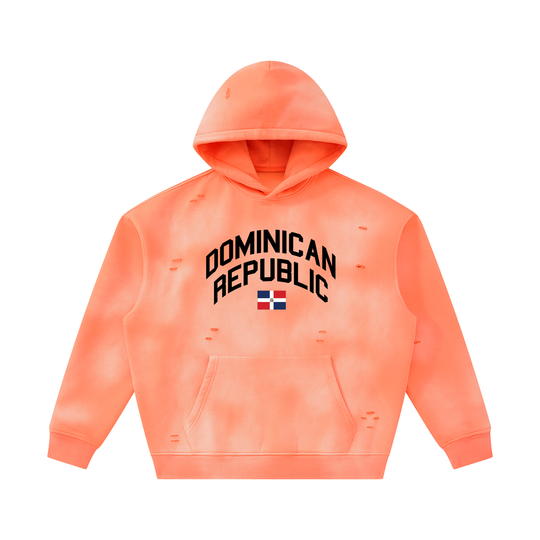 Dominican Republic Unisex Sunfade Frayed Fleece Hoodie