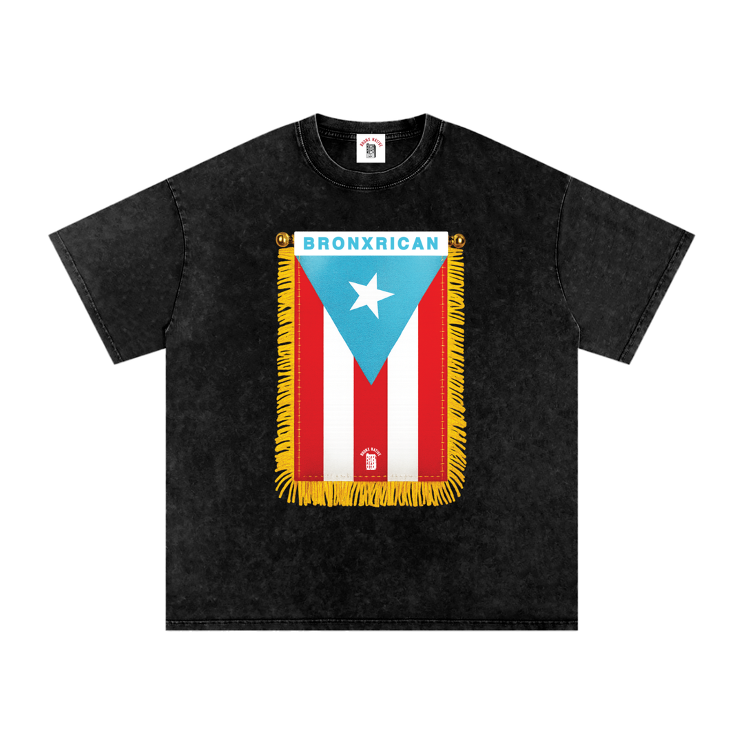 BronxRican Flag PR Edition Snow Washed Oversized Cotton T-Shirt by Bronx Native - Puerto Rico Collection