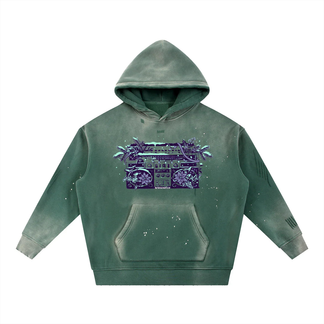 Boomin' Vintage Washed Frayed Fleece Hoodie