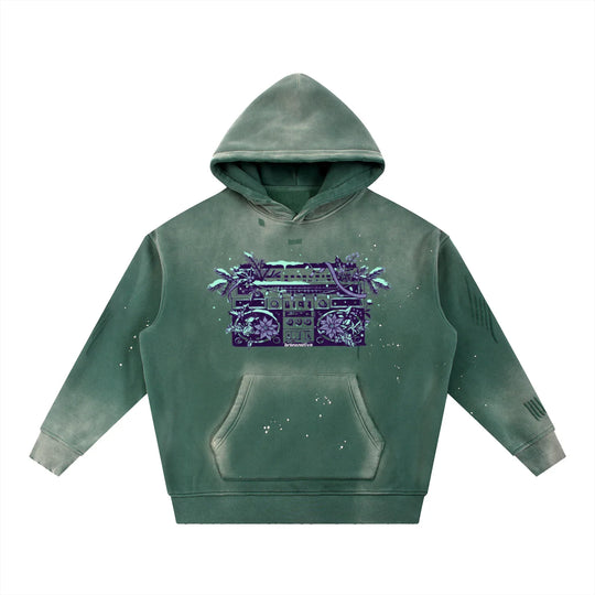 Boomin' Vintage Washed Frayed Fleece Hoodie