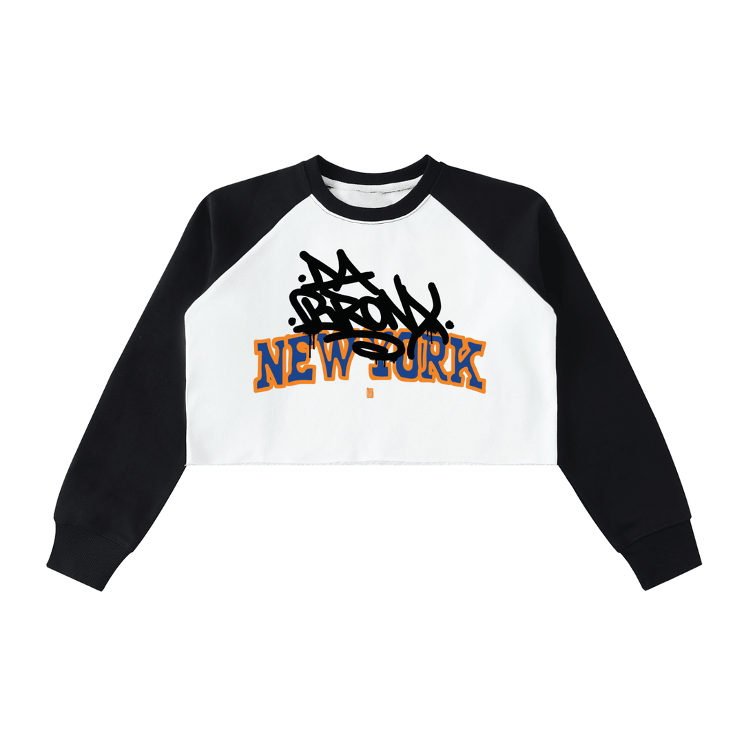 Bronx Basketball 2026 Playoff Edition Women's Raw-Hem Color-Block Raglan Crop Sweatshirt by Bronx Native