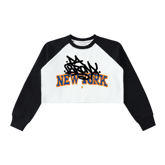 Bronx Basketball 2026 Playoff Edition Women's Raw-Hem Color-Block Raglan Crop Sweatshirt by Bronx Native
