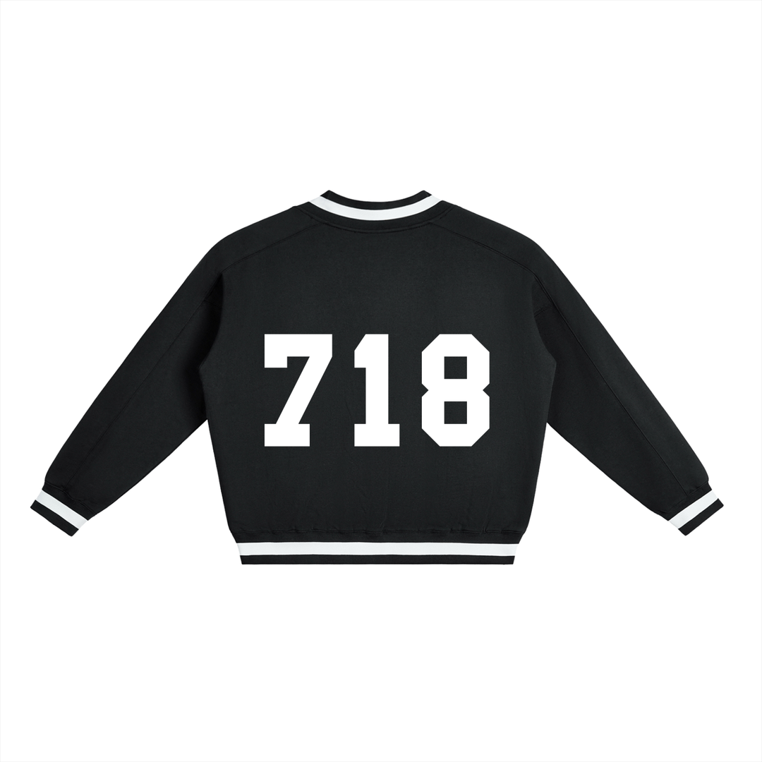 Bronx Native 718 V-Neck Contrast Collar Boxy Sweatshirt